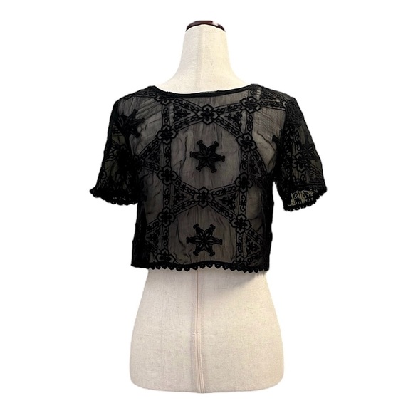 Forever 21 Sheer Black Embroidered Crop Top/ Goth, Witchcore, Royalcore /Small - Picture 2 of 5